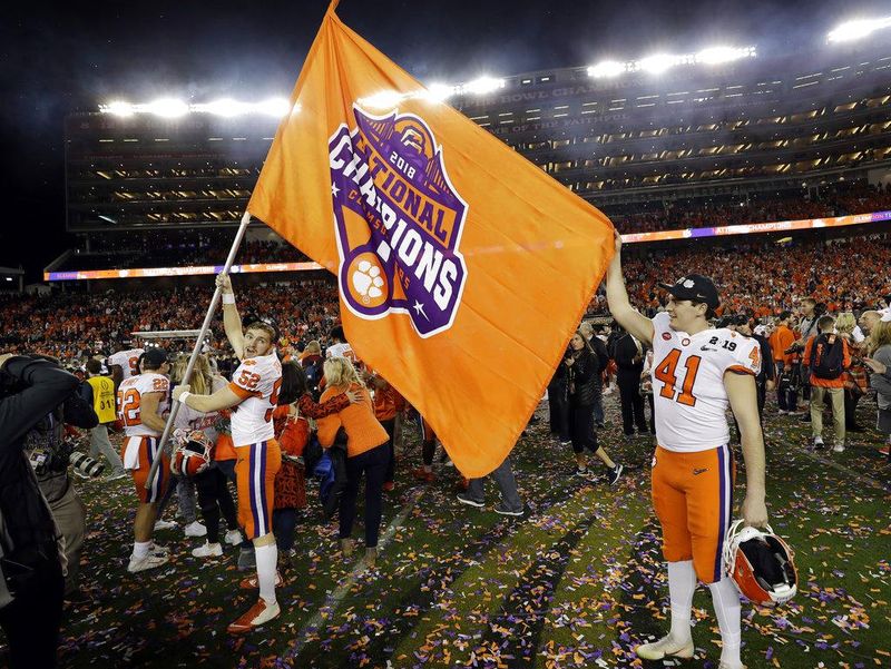 Clemson players celebrate after the NCAA college football playoff championship game against Alabama