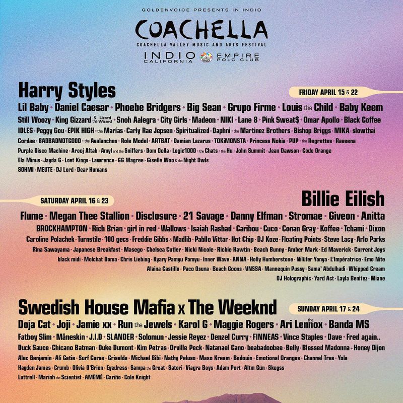Coachella lineup, 2022