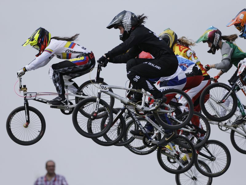 Colombia's Mariana Pajon leads competition in BMX cycling women's semifinal