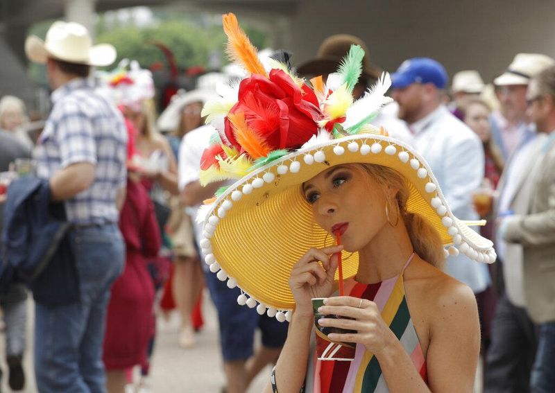 Colorful pompom hat at the Kentucky Derby
