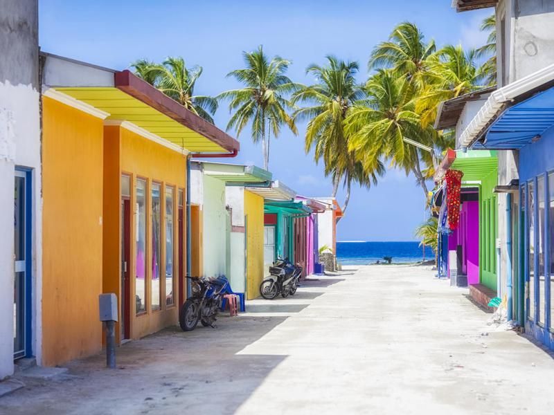 Colorful row of houses in the Maldives
