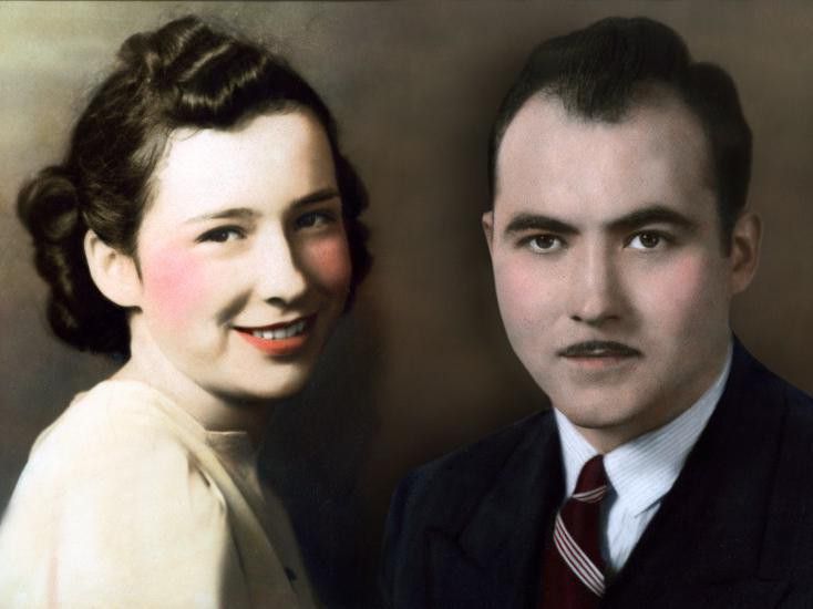 Composite portrait of U-Haul co-founders L.S. and Anna Mary Carty Shoen