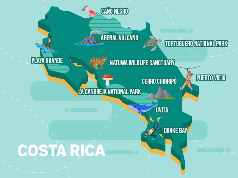 Costa Rica map of natural adventures