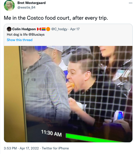 Costco food court, stuffing face meme