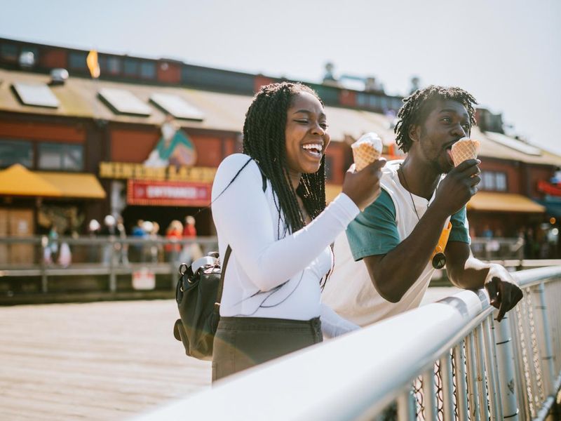Couple Enjoying Ice Cream on Seattle Pier