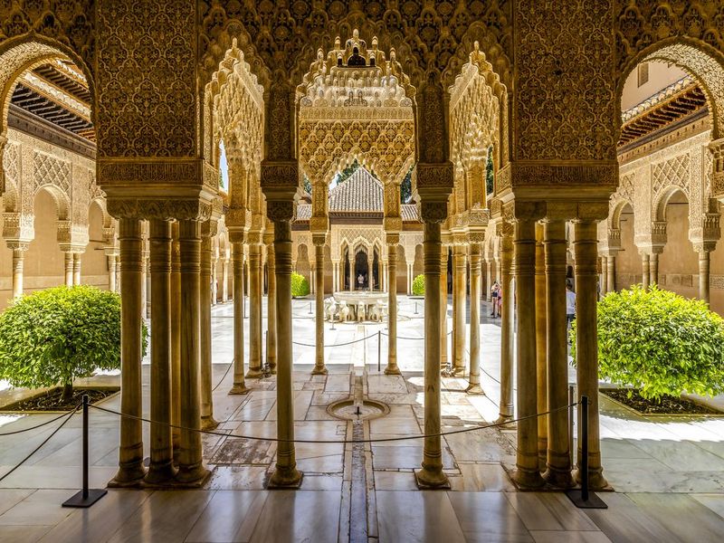 Court of the Lions in Nasrid Palaces of Alhambra palace complex, Granada, Spain