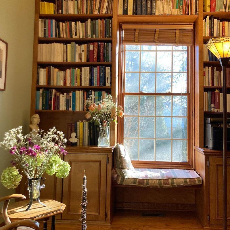 Cozy window seat in home library