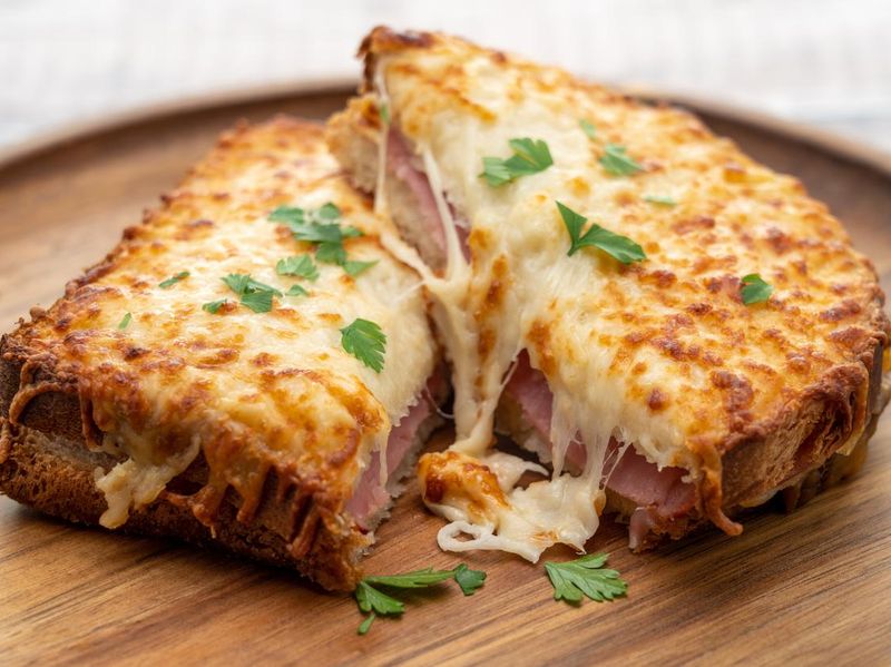 Croque monsieur cheese and ham toasted sandwich