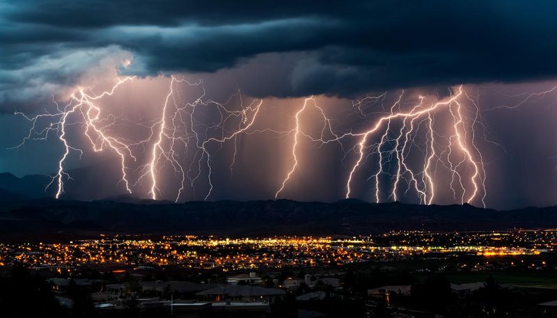 Curtain of Lightning Over City