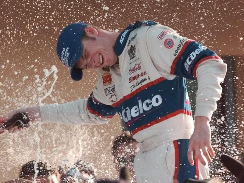 Dale Earnhardt Jr. celebrates after winning Busch Grand National Series Championship