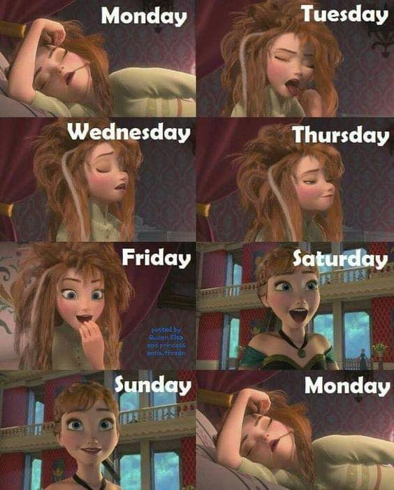 Days of the week according to Anna from Frozen