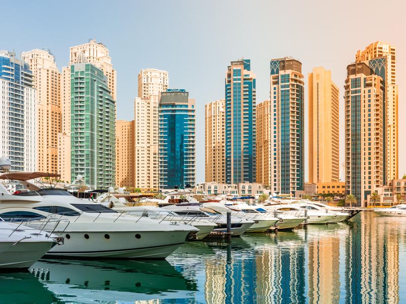 Daytime cityscape of Dubai in the marina