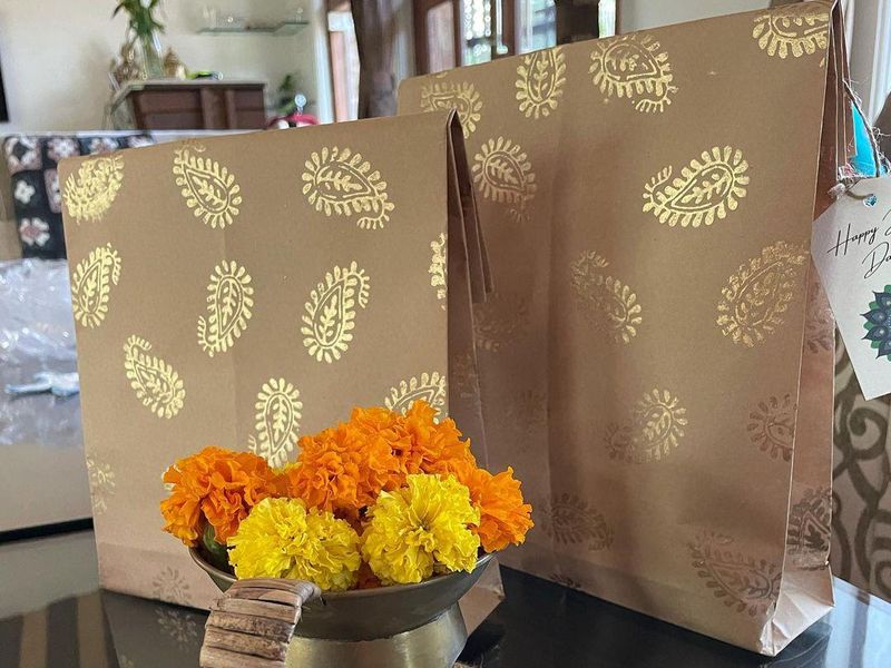 Decorated brown gift bag