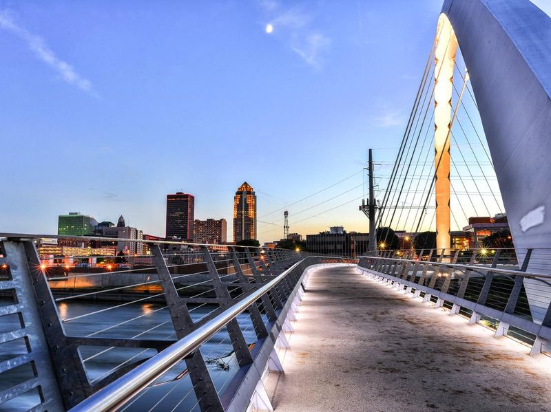 Des Moines Skyline and Walking Bridge at Night