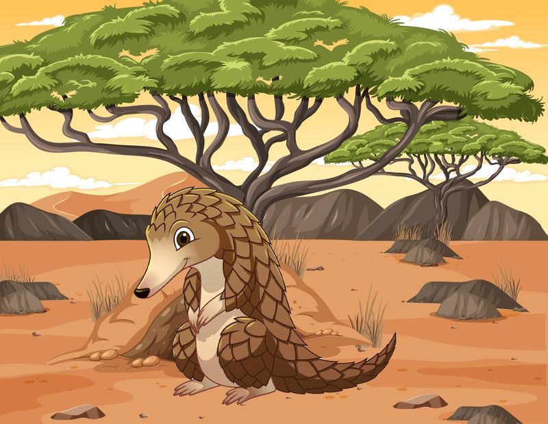 Desert landscape with trees and pangolin