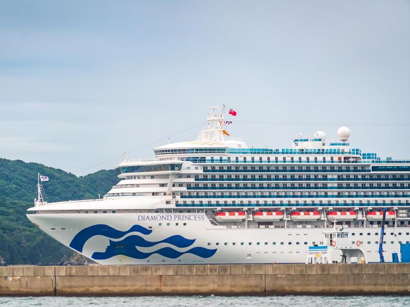 Diamond Princess cruise is docking on Toba island, Japan