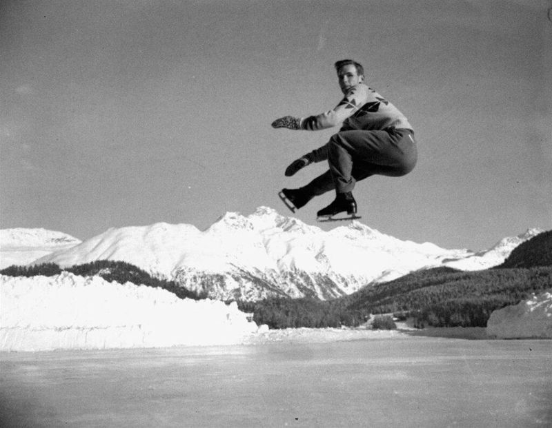 Dick Button performing a flying spin