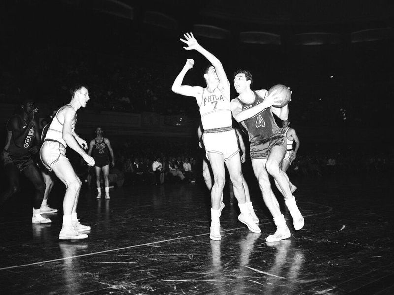 Dolph Schayes goes up for a shot