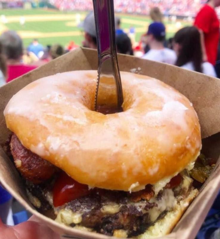 Donut Burger, a delicious baseball game food selection