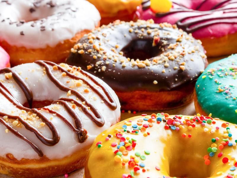 Donuts in multicolored glaze close-up