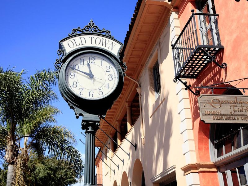 Downtown Santa Barbara With Old Town clock