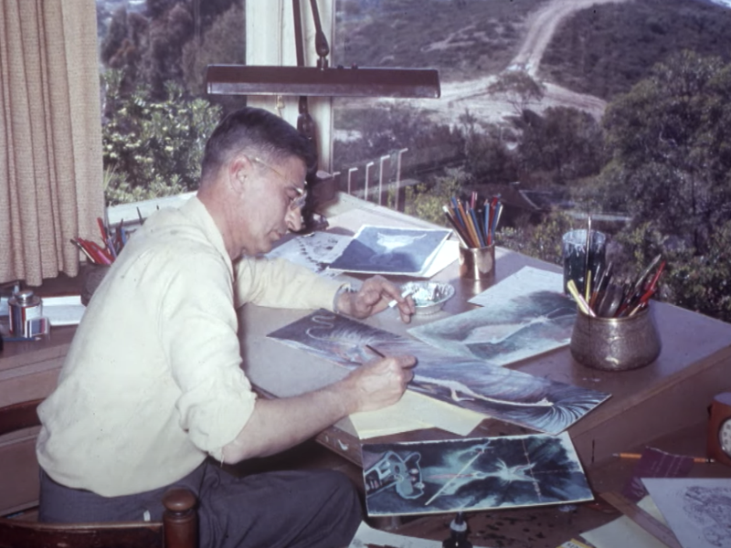 Dr. Seuss working at his La Jolla house