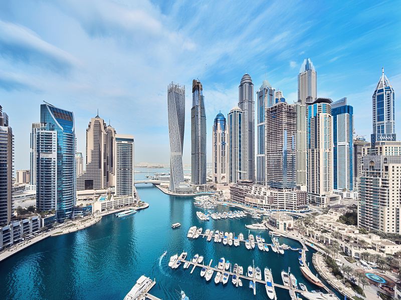 Dubai Marina City skyline in the United Arab Emirates