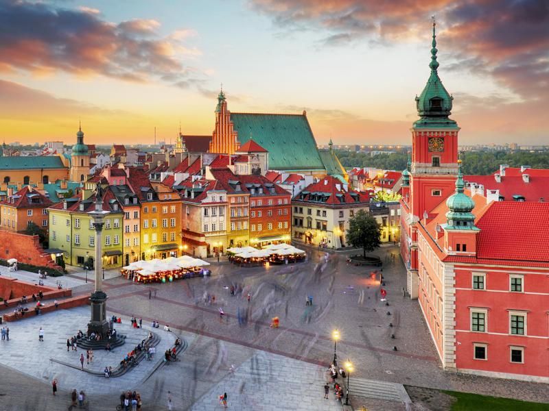 Dusk in Old Town in Warsaw, Poland