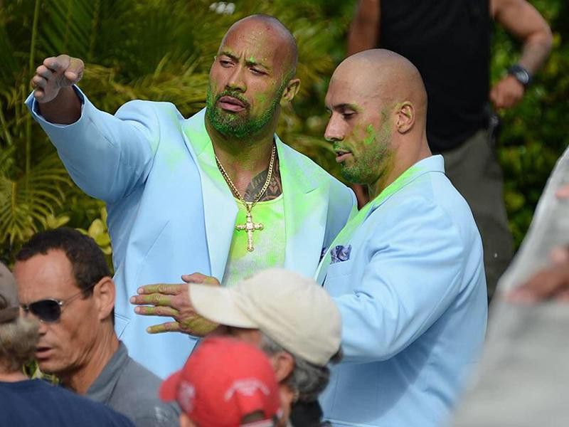 Dwayne Johnson and stand-in Tanoai Reed