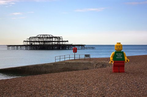 lego man on beach