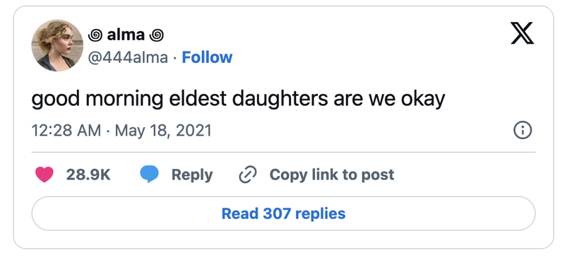 Eldest daughters tweet
