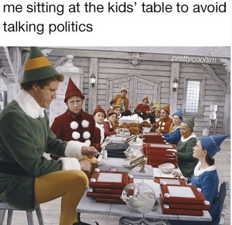 Elf sitting at the kids' table