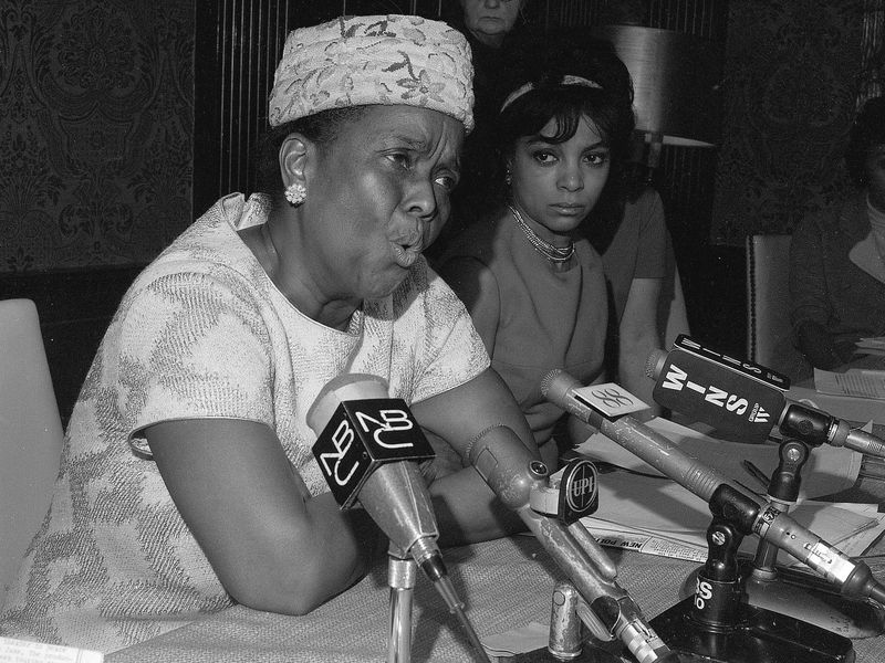 Ella Baker speaking at a news conference in 1968
