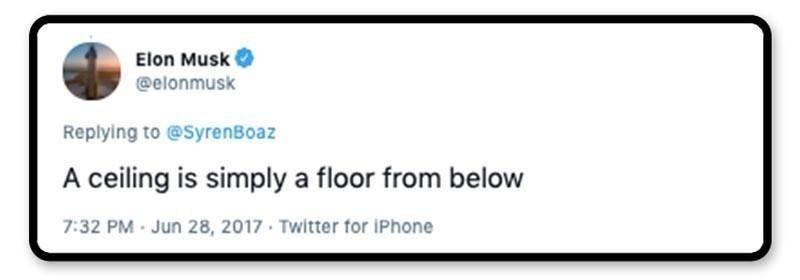 Elon Musk tweet about ceiling being a floor