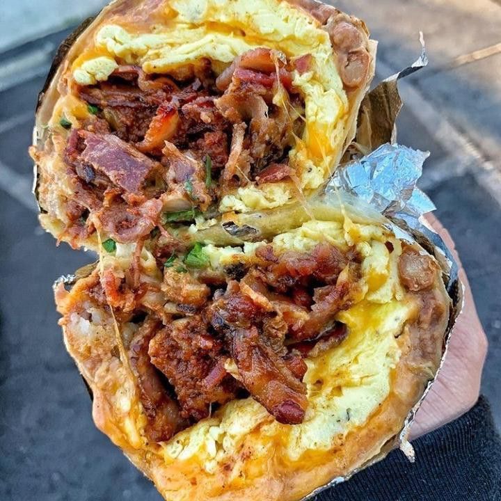 Epic Mexican scrambler breakfast burrito at Pablito's Tacos