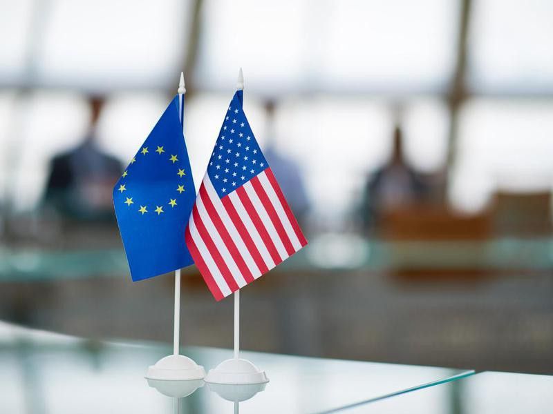 European Union and American flags