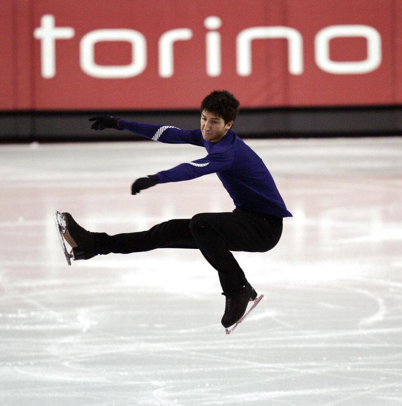 Evan Lysacek performing a flying spin