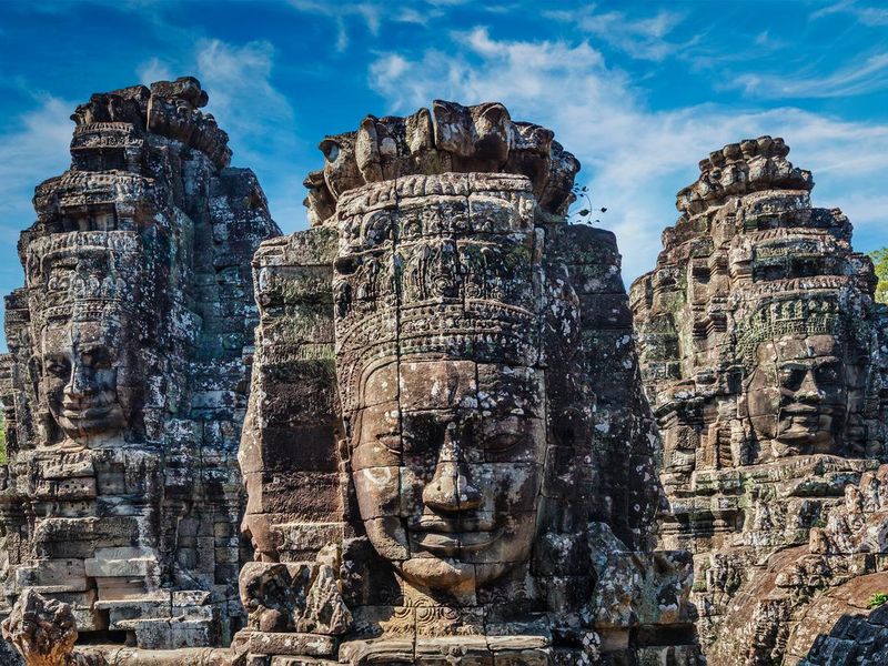 Faces of Bayon temple in Angkor, Cambodia