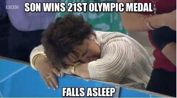 Falling asleep at the Olympics meme