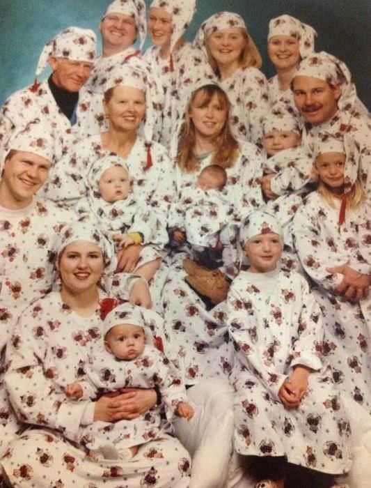 Family all wearing the same pajamas