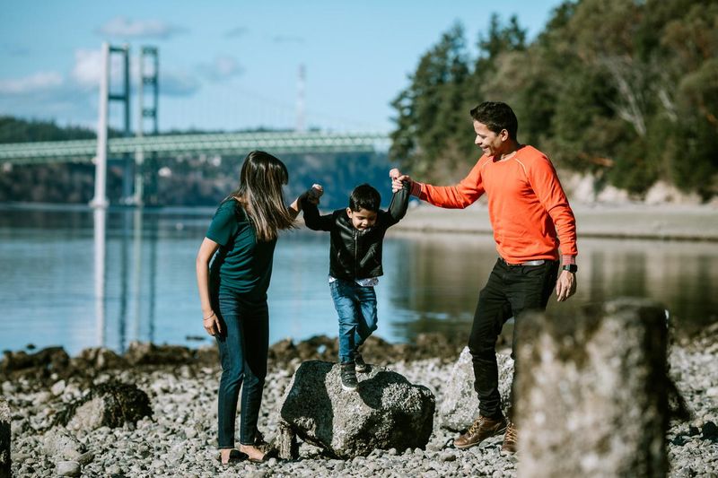 Family at beach in washington state