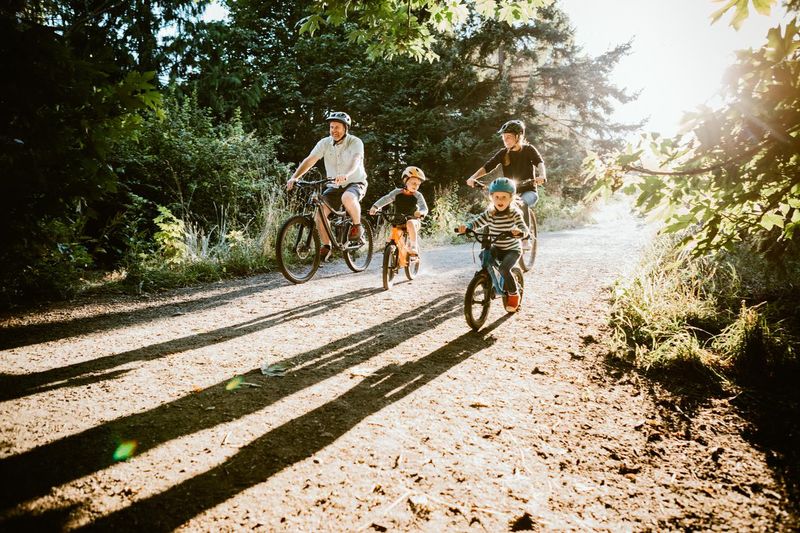 Family Mountain Bike Riding Together