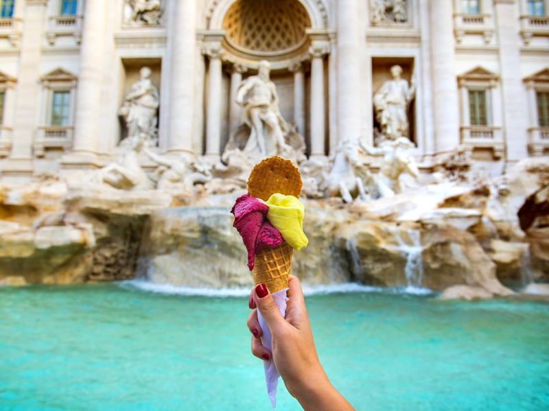 Famous Italian Gelato at Trevi Fountain Rome