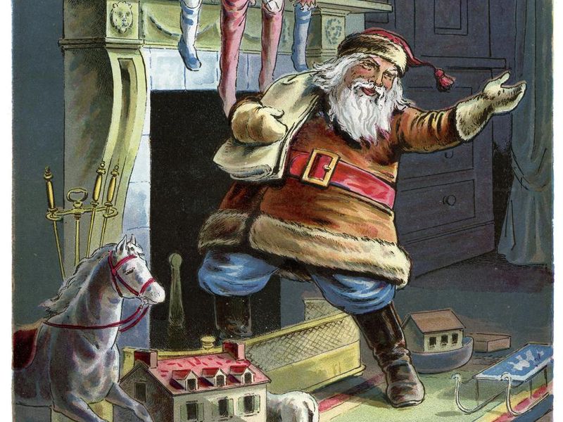 Father Christmas going up the Chimney