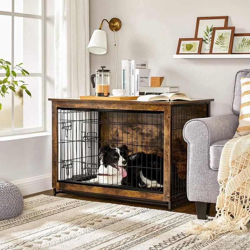 Feandrea Wooden Dog Crate, used as a table
