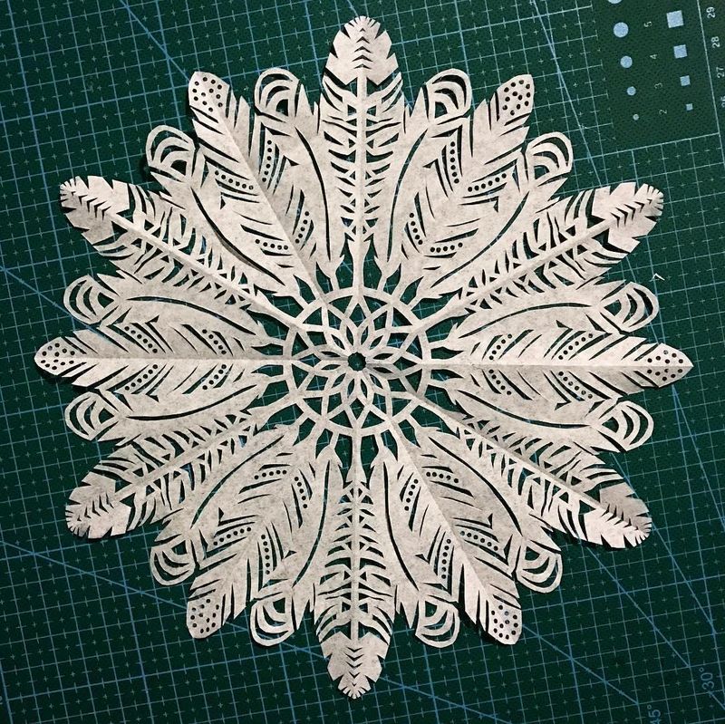 Feathers paper snowflake art
