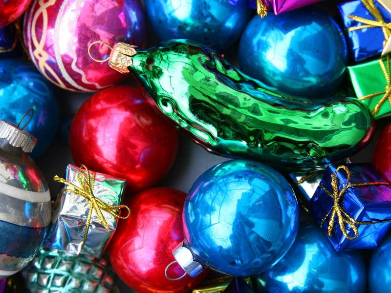 Find the Christmas Pickle: Glass Ornaments and Decorations Background