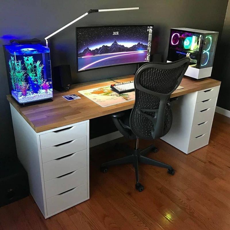 Fish tank desk setup