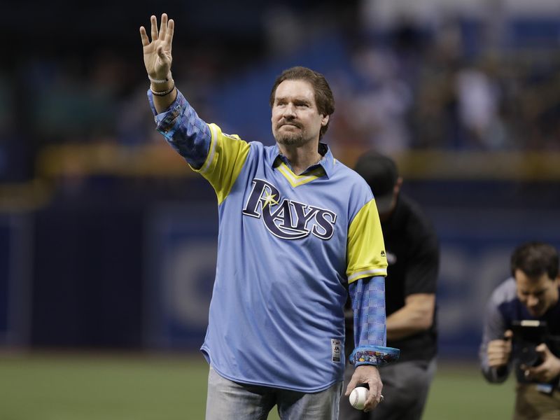 Former Tampa Bay Rays player Wade Boggs waves