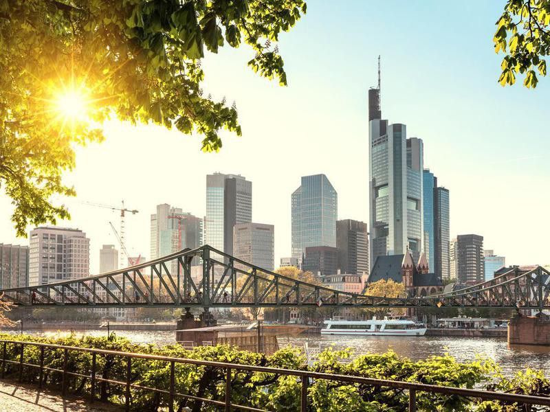Frankfurt skyline with evening sun